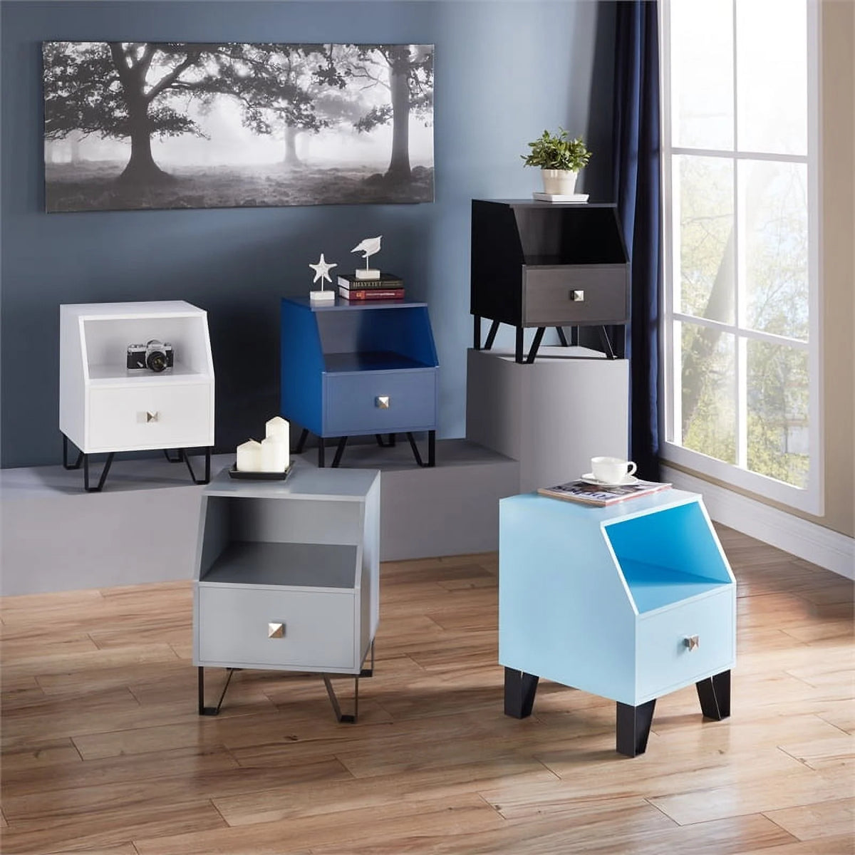 Light Blue Wood Storage End Table X764271