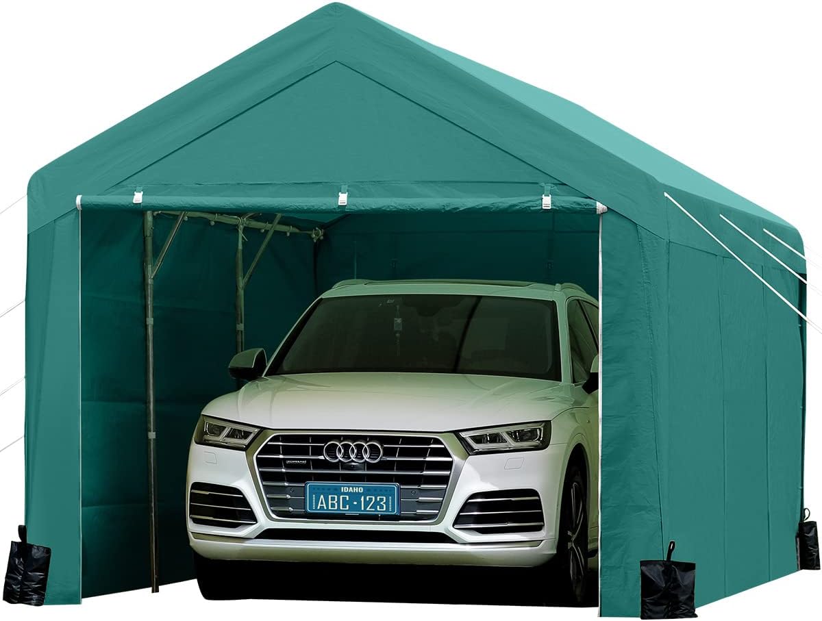 Beige 10 x 20 ft Carport with Removable Sidewalls and Doors V26705