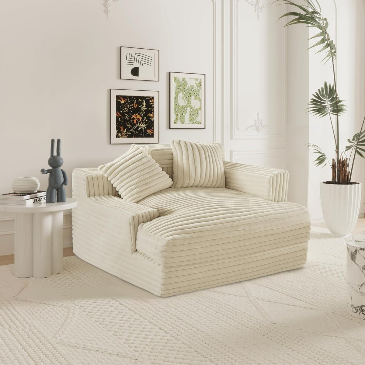 Oversized Chaise Lounge Sofa with 2 Throw Pillows D5539