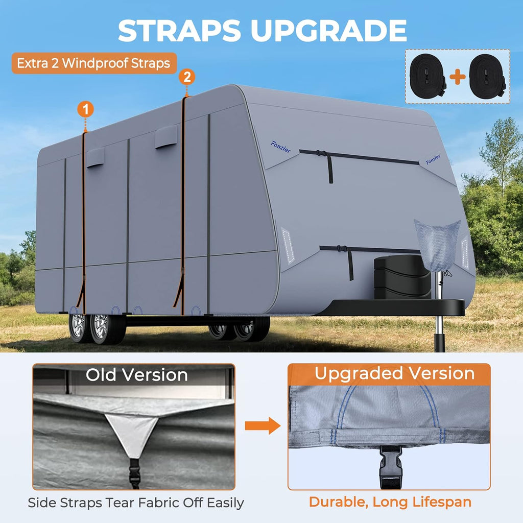 Waterproof 210D Travel Trailer RV Cover with 4 Gutter Spout Covers U772737