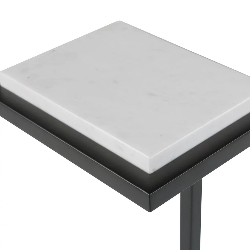 23 Inch Accent Side Table Marble Tabletop Polished White V41076