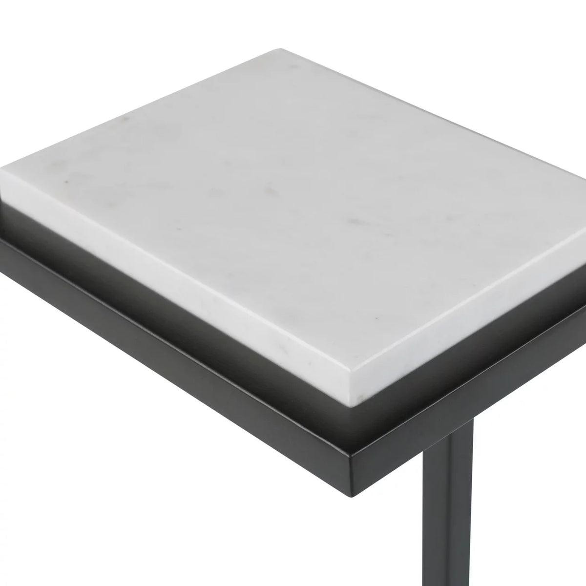 23 Inch Accent Side Table Marble Tabletop Polished White V41076