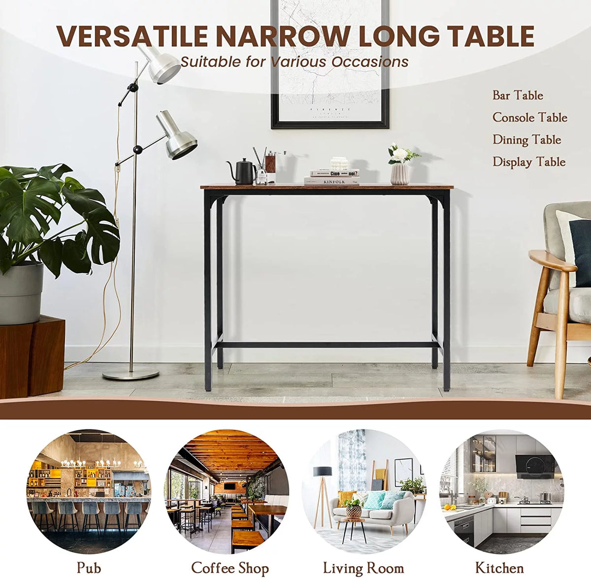 48" Narrow Rectangular Console Table with Steel Frame B4898