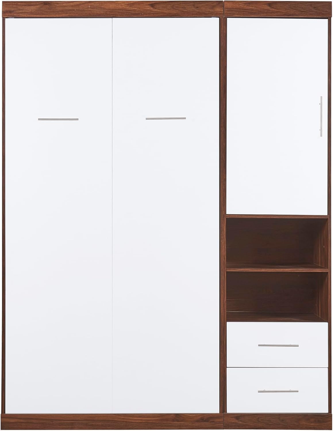 White Twin Size Wooden Murphy Wall Bed with Cabinet and Storage Drawers Q27657