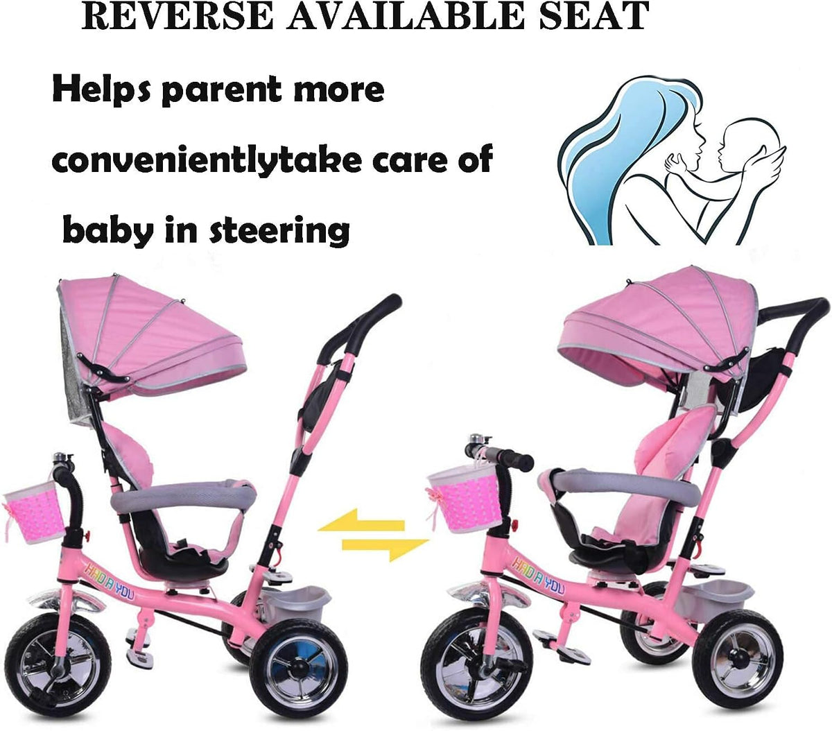 4 in 1 Pink Kids Tricycle with Canopy A92017