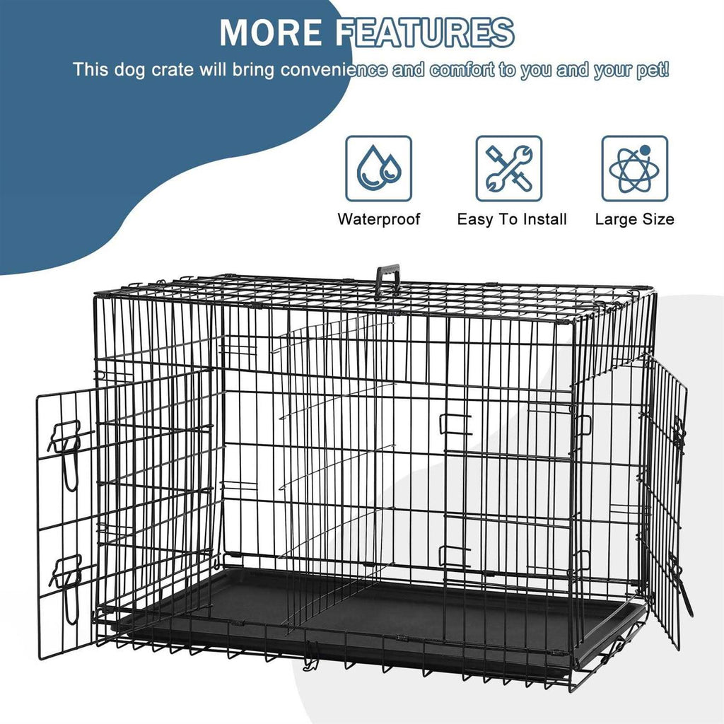 Foldable Large Metal Wire Dog Crate with Plastic Tray G3058