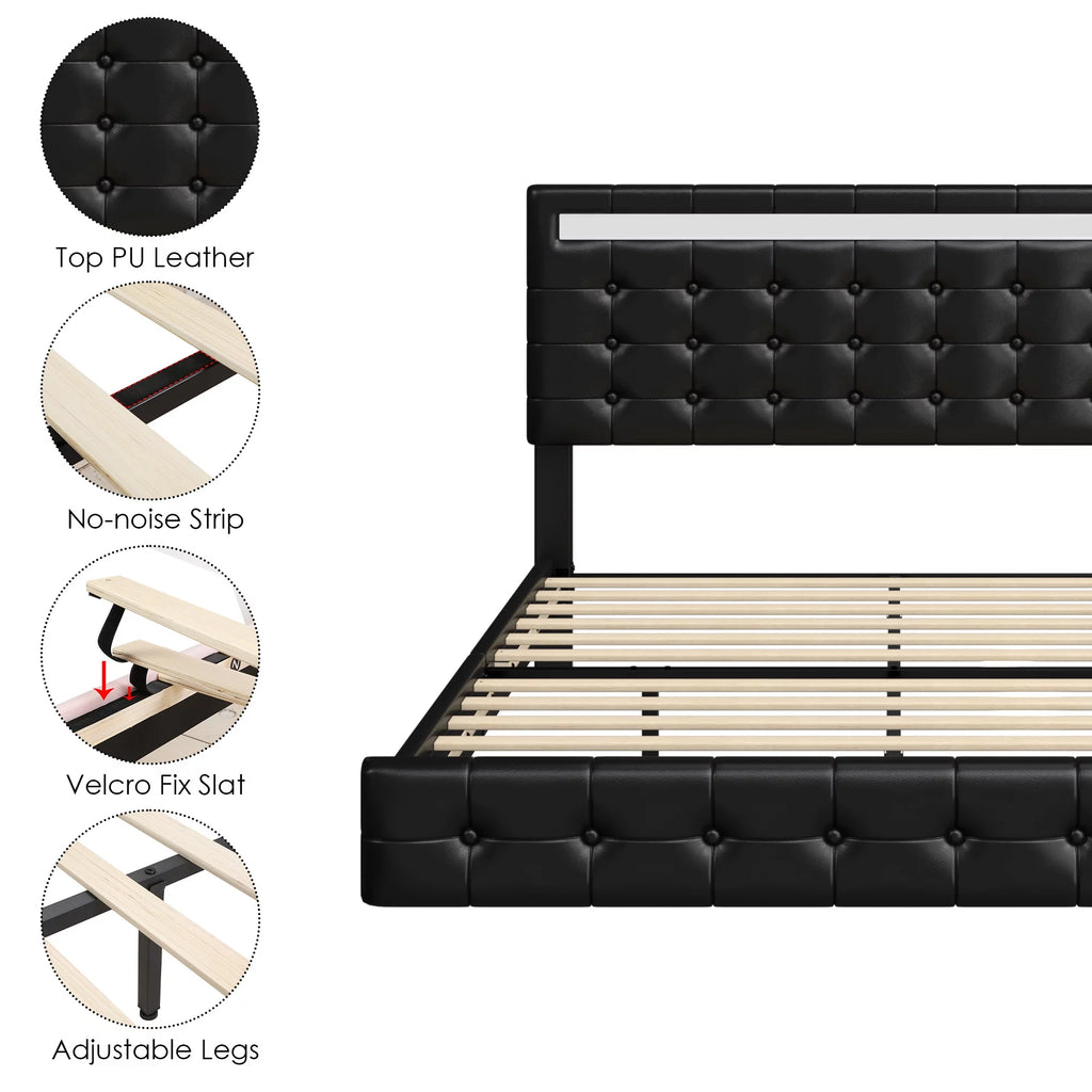 King LED Platform Bed with Under Bed Storage V73047