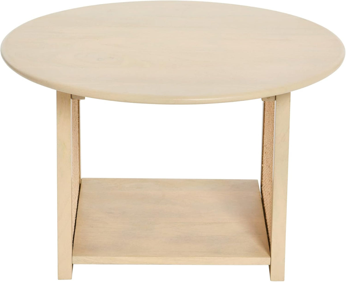 Natural Cane and Solid Mango Wood Round Coffee Table W868069