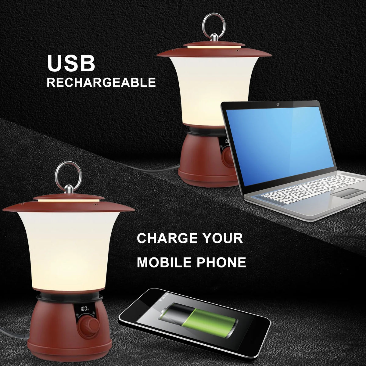 Retro Camping Lantern USB Rechargeable Portable Flashlight X542