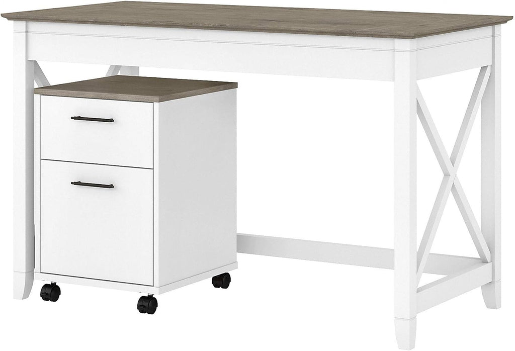 Dark Gray Hickory Writing Desk with 2 Drawer File Cabinet Y957
