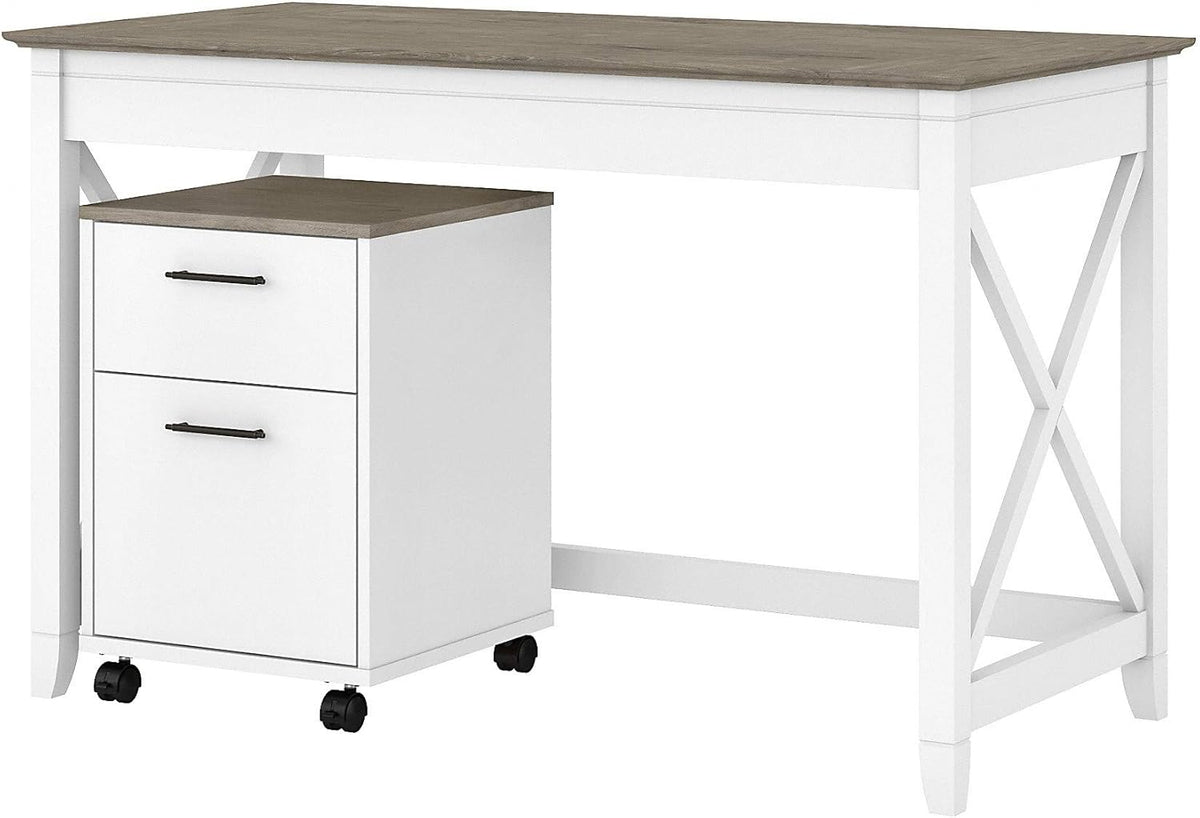 Dark Gray Hickory Writing Desk with 2 Drawer File Cabinet Y957