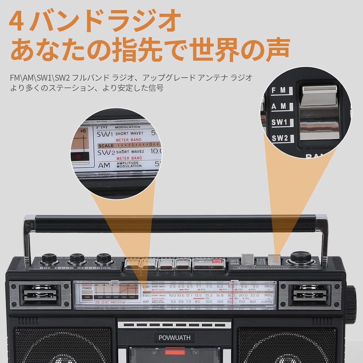Portable Cassette Player Boombox AM/FM Radio Tape Player Recorder with Bluetooth Microphone B456