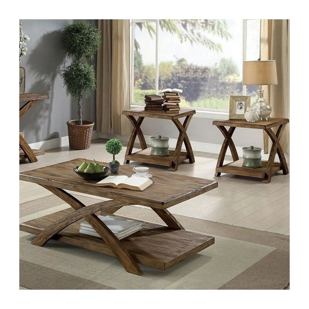 Rustic Wood 3-Piece Coffee Table Set W409