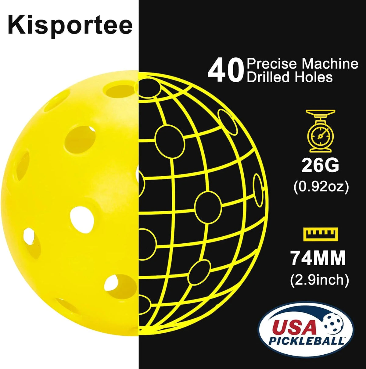 12 Pack 40 Holes Outdoor Pickleball Balls with Bag S522