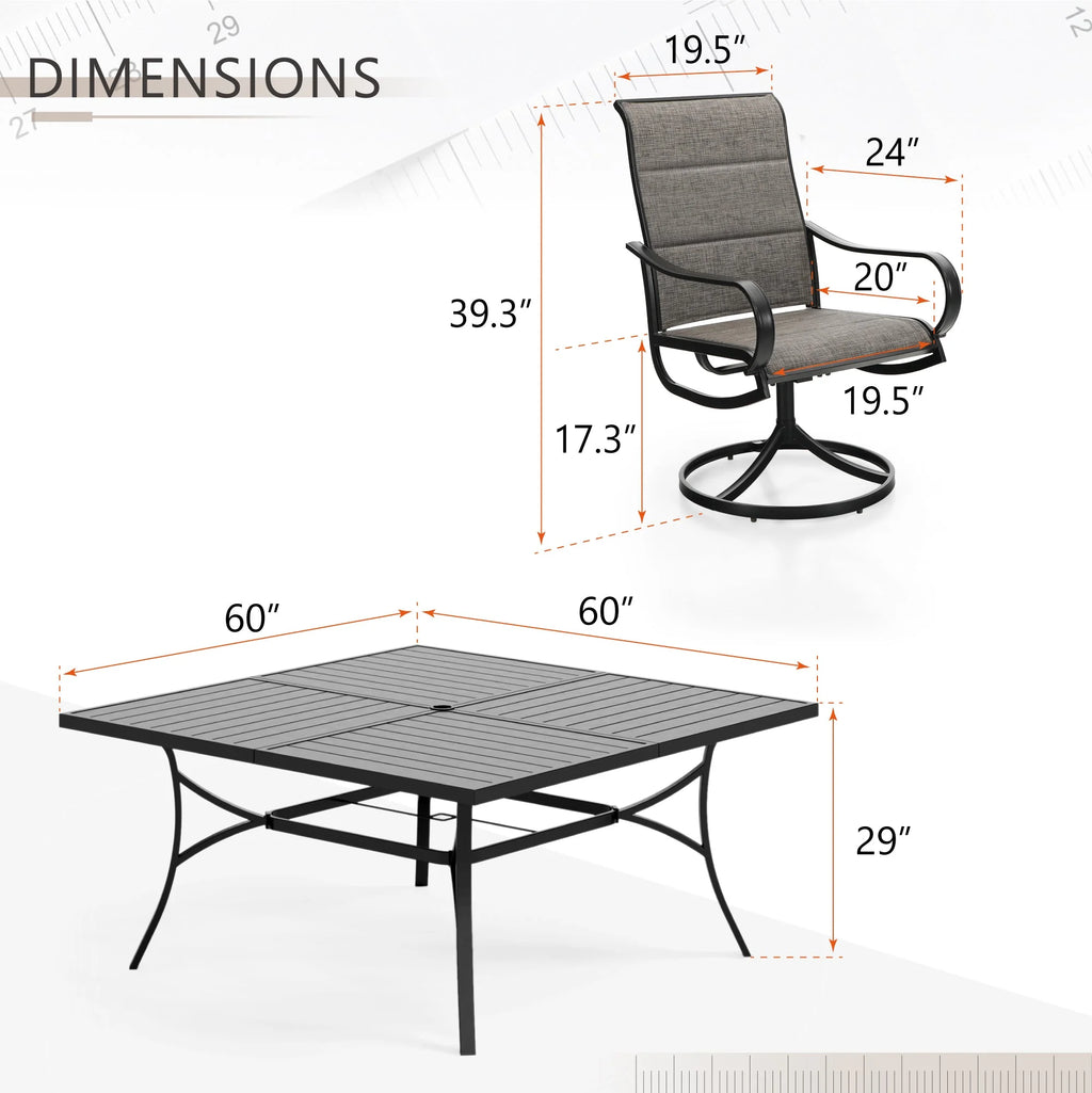 9 Piece Outdoor Metal Patio Dining Set with Swivel Padded Chairs I763