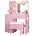 White Vanity Desk with Mirror and Lights, 5 Drawers, and Stool B659228