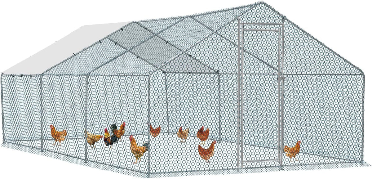 20 x 10 ft Metal Chicken Coop with Waterproof Cover F807814