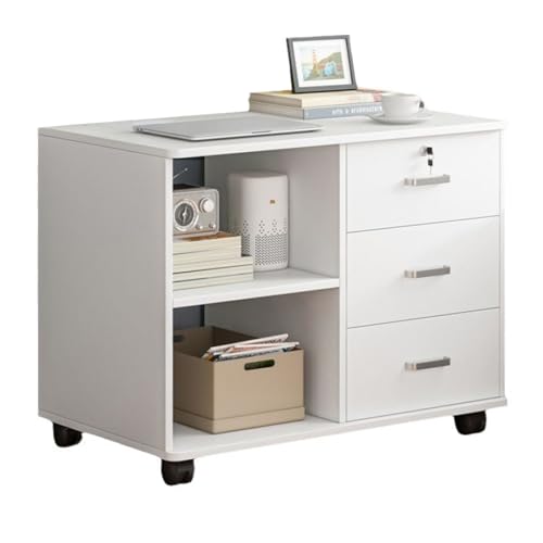 White 3 Drawer Wood Mobile File Cabinet with Open Storage Shelves F481206