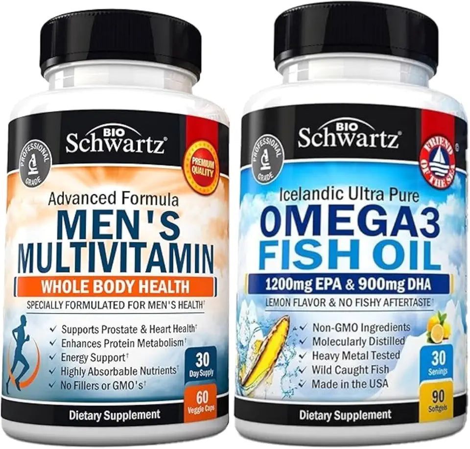 Men's Multivitamin with Vitamin C A B D3 E and Zinc Plus Omega 3 Fish Oil Softgels I974