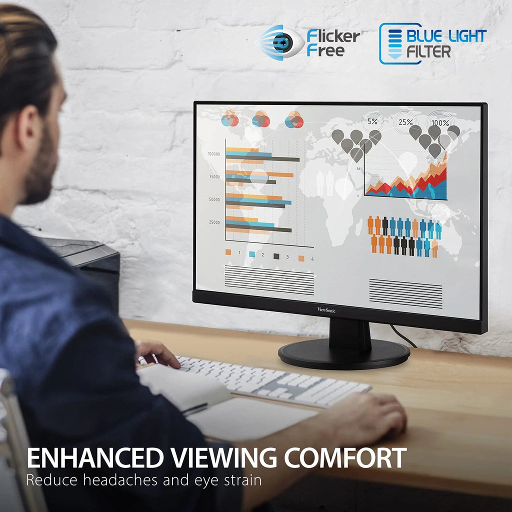 27 Inch Full HD 1080p Monitor with Ultra-Thin Bezel, AMD FreeSync, 75Hz, HDMI, VGA, Black A30793