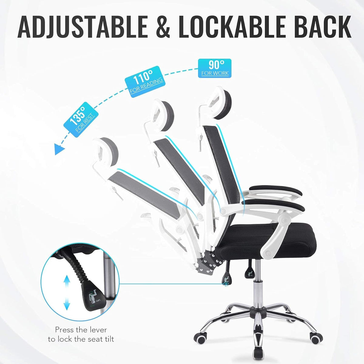 Black Ergonomic Mesh Office Chair with Adjustable Headrest and Armrest M1374