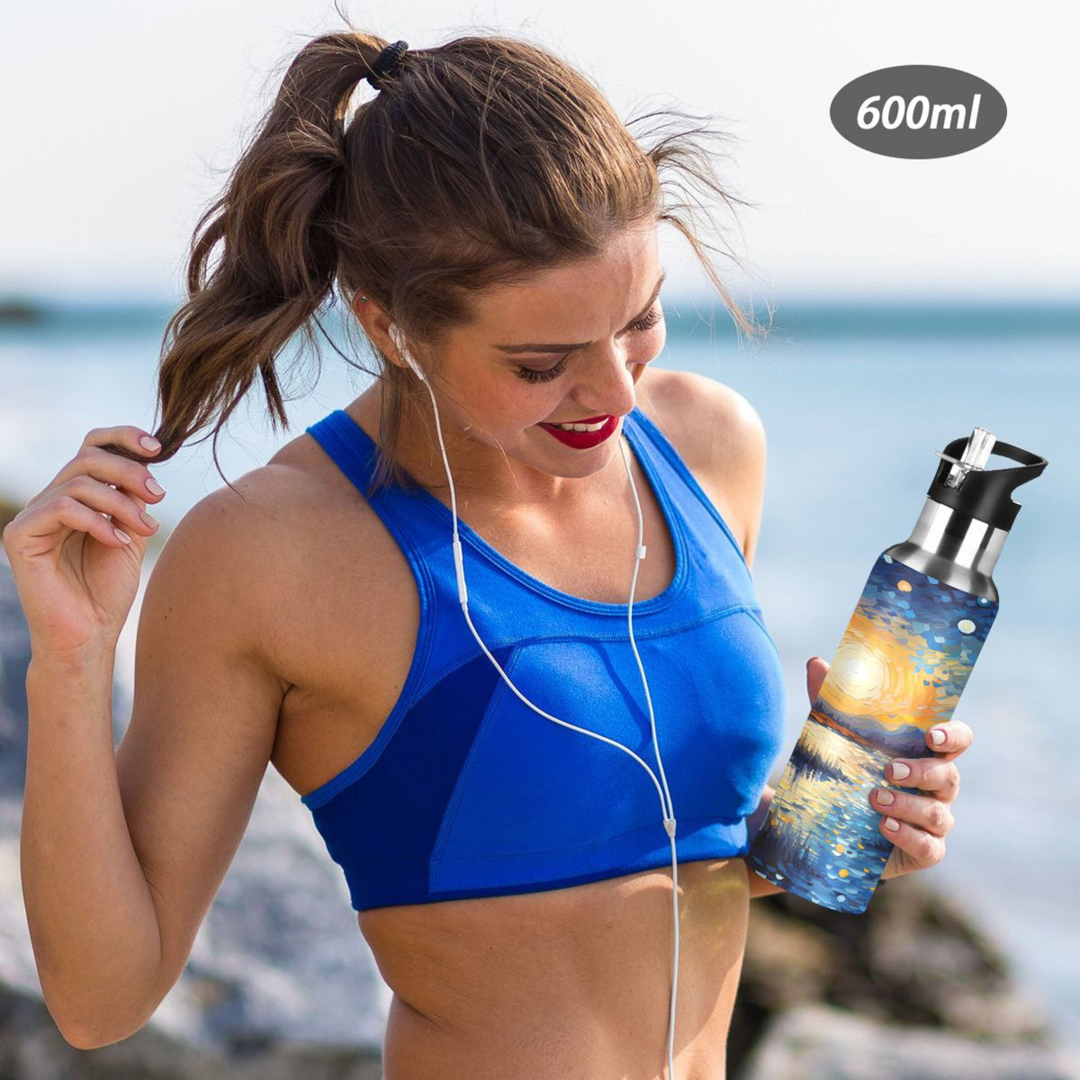 Blue Stainless Steel Insulated Water Bottle with Straw Lid L843