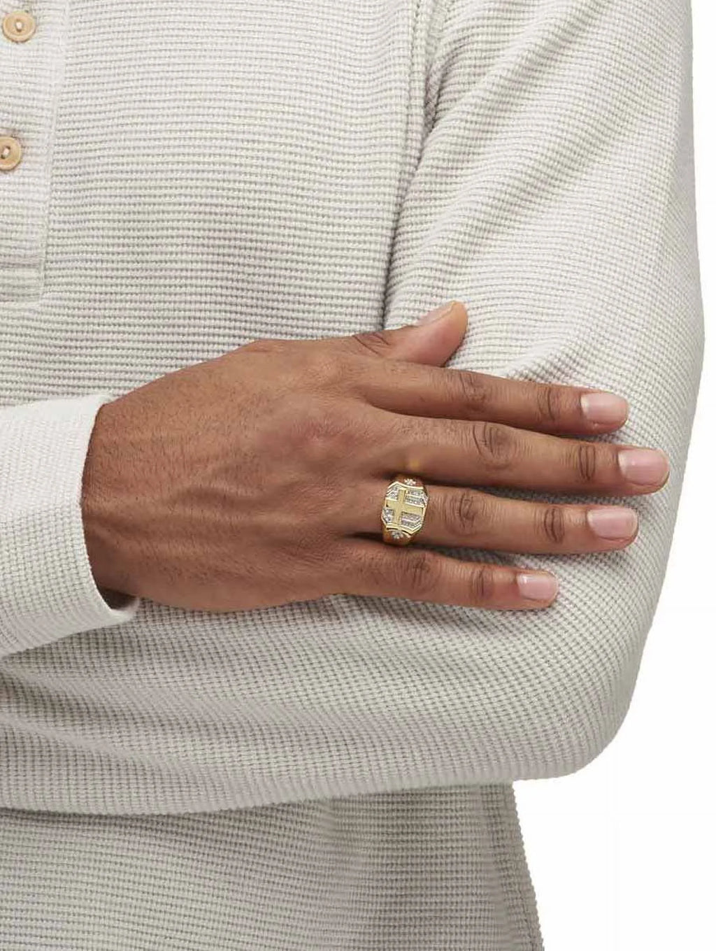 Yellow Gold-Plated Octagon Cross Ring C61188