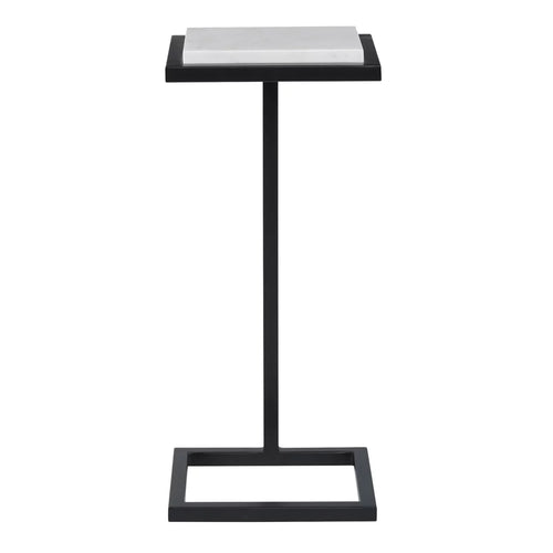 23 Inch Accent Side Table Marble Tabletop Polished White V41076
