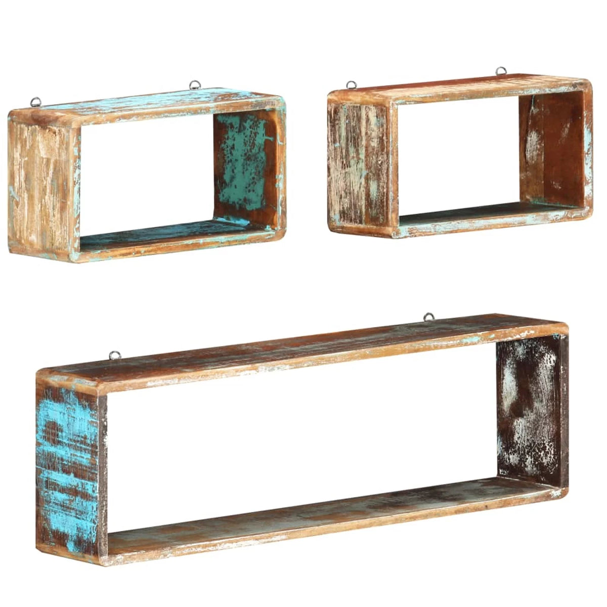 3 Piece Solid Reclaimed Wood Wall Cube Shelf Set Q718164