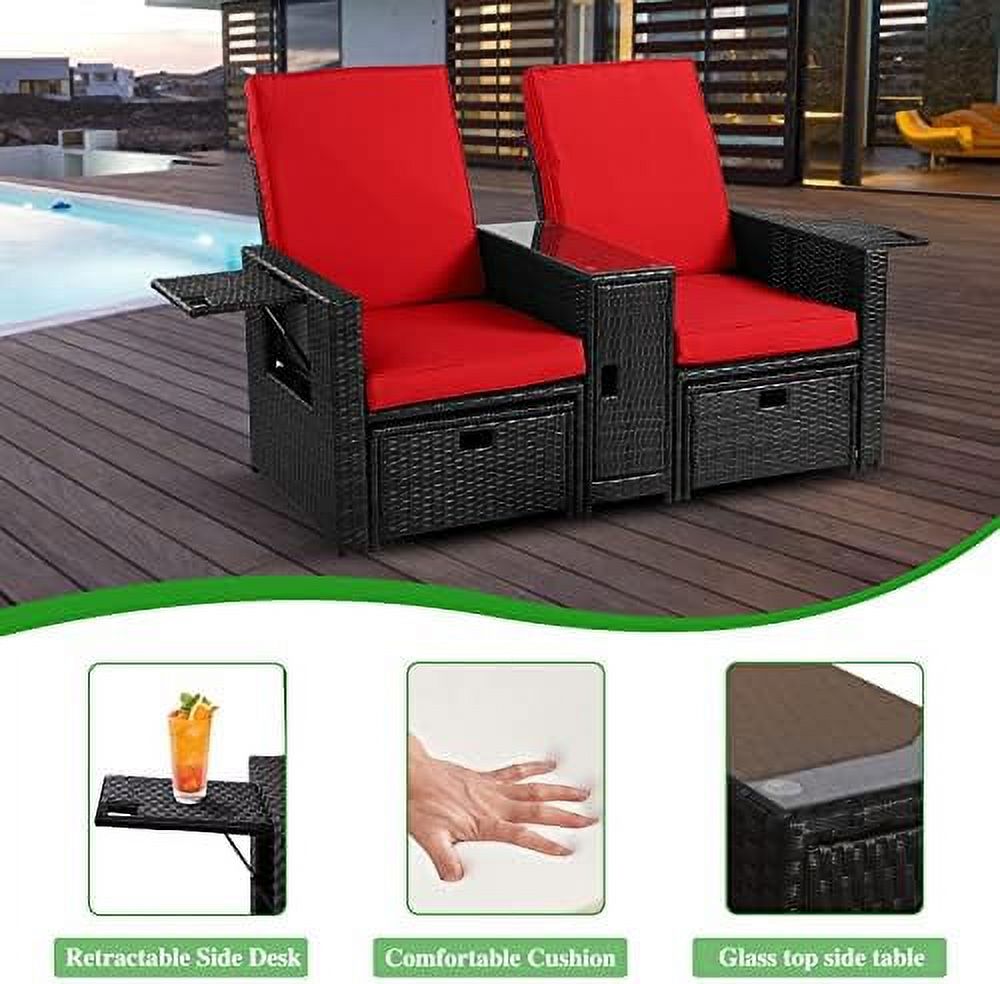 Outdoor Rattan Loveseat with Ottoman Footrest P620