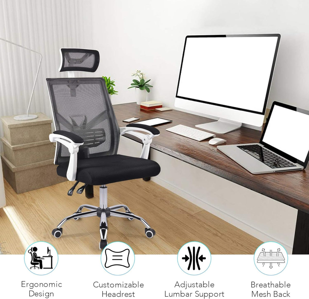 Black Ergonomic Mesh Office Chair with Adjustable Headrest and Armrest M1374