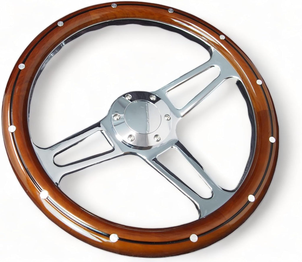 14" 350mm 3-Spoke Mahogany Wood Grain Steering Wheel V498