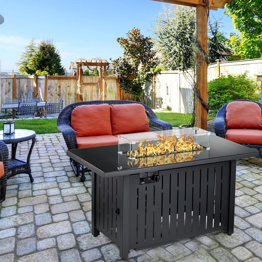 43 Inch 50,000 BTU Auto-Ignition Gas Fire Pit Table with Glass Wind Guard, Lava Stone Z325046