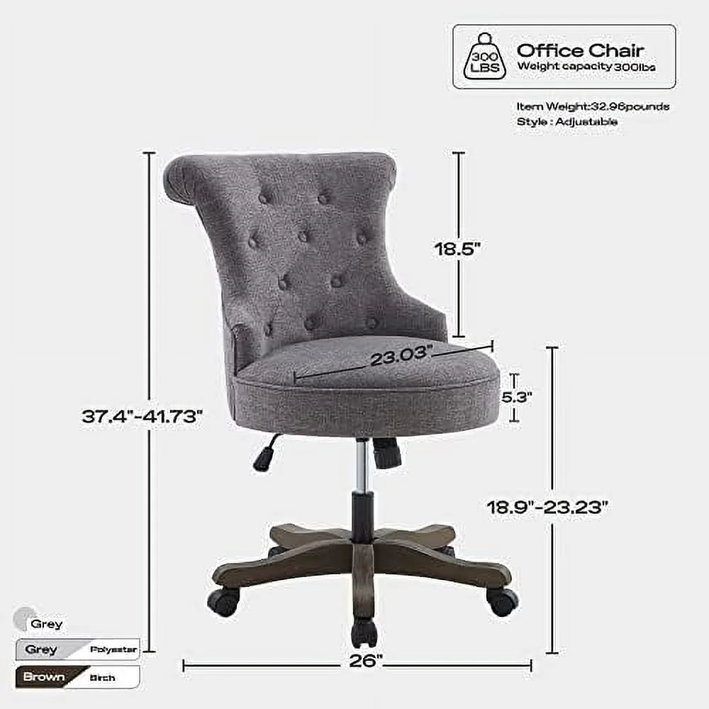 Teal Linen Fabric Adjustable Height Swivel Office Chair with Wheels Y89343
