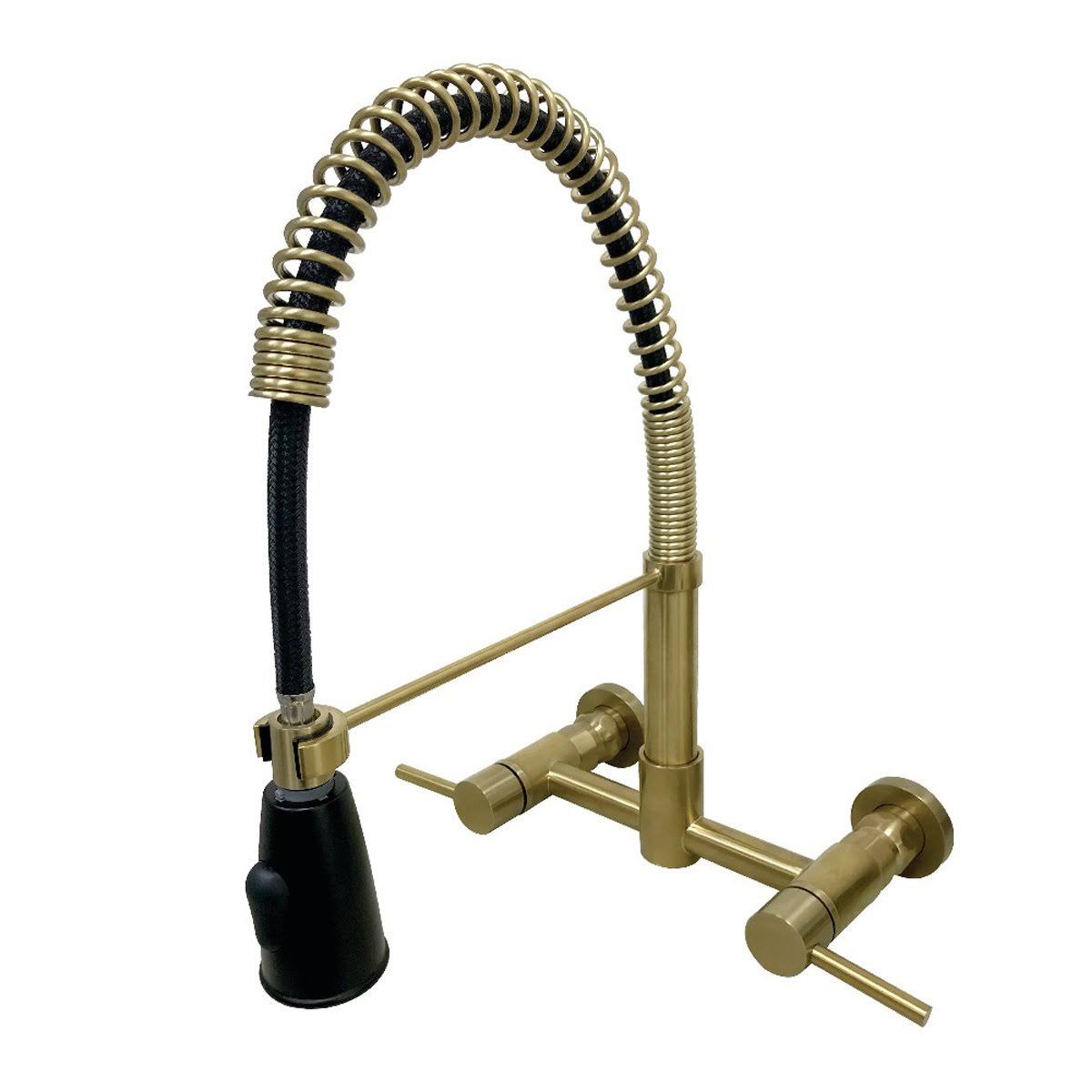 Polished Chrome 2-Handle Wall Mount Pull-Down Kitchen Faucet H508