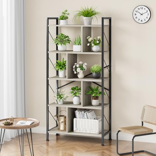 5 Tier Rustic Brown Bookshelf with Metal Frame G165293