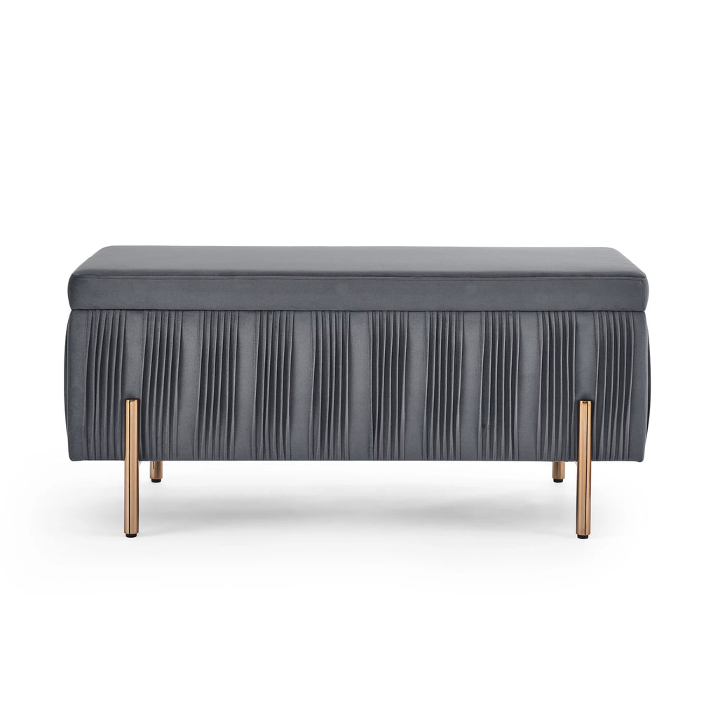 Grey Velvet Storage Bench T70299