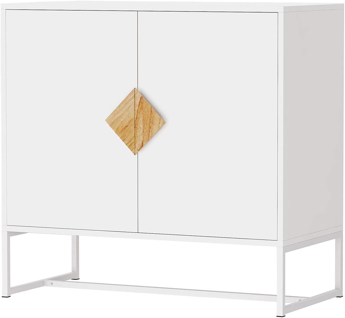 White 2 Door Sideboard with Solid Wood Handles and Metal Legs C158
