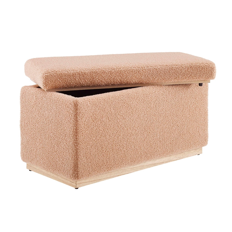 Tan Rectangle Sherpa Storage Ottoman E3843
