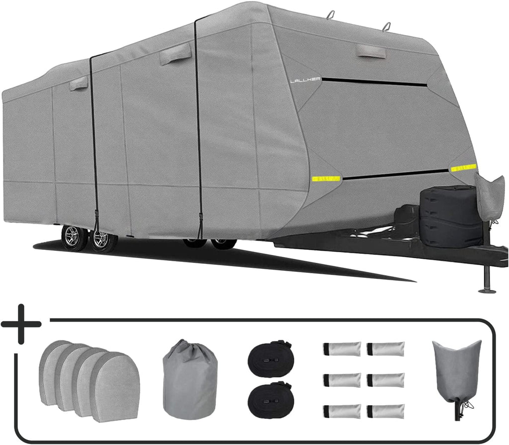 Heavy Duty 6 Layers Windproof Waterproof Camper RV Cover with 4 Tire Covers and 2 Tongue Jack Cover T8118