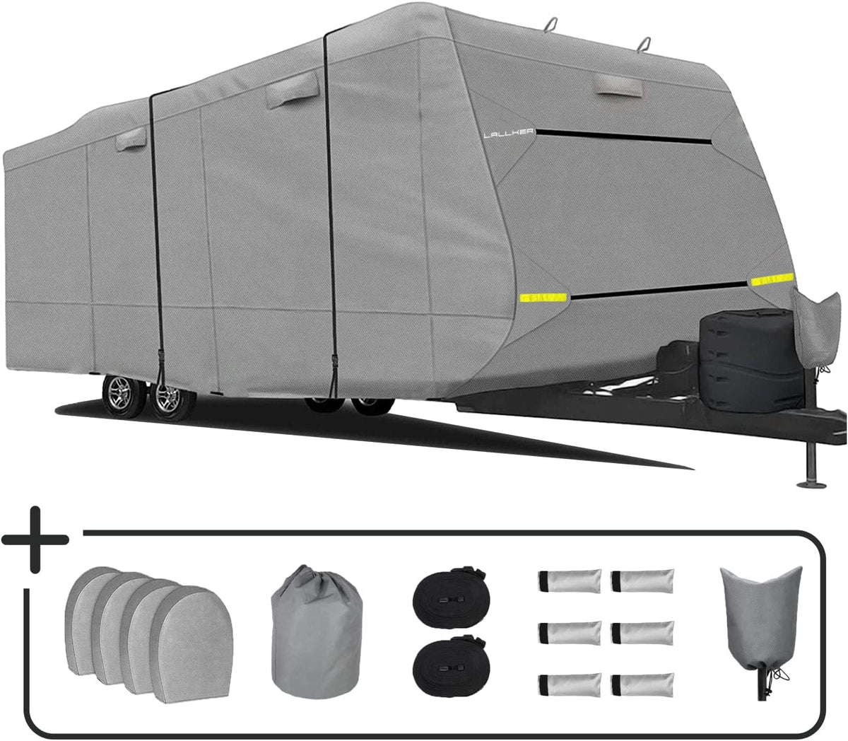 Heavy Duty 6 Layers Windproof Waterproof Camper RV Cover with 4 Tire Covers and 2 Tongue Jack Cover T8118