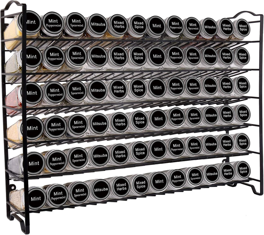 72 Empty Square Spice Jars Spice Rack Organizer with Labels and Funnel L48097