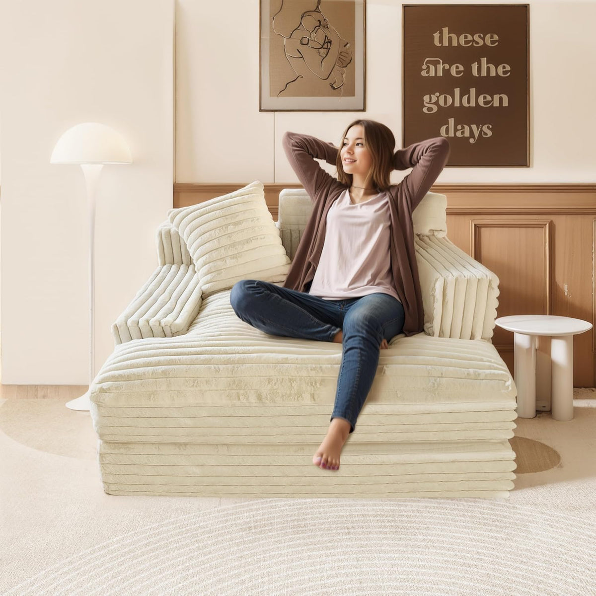 Oversized Chaise Lounge Sofa with 2 Throw Pillows D5539