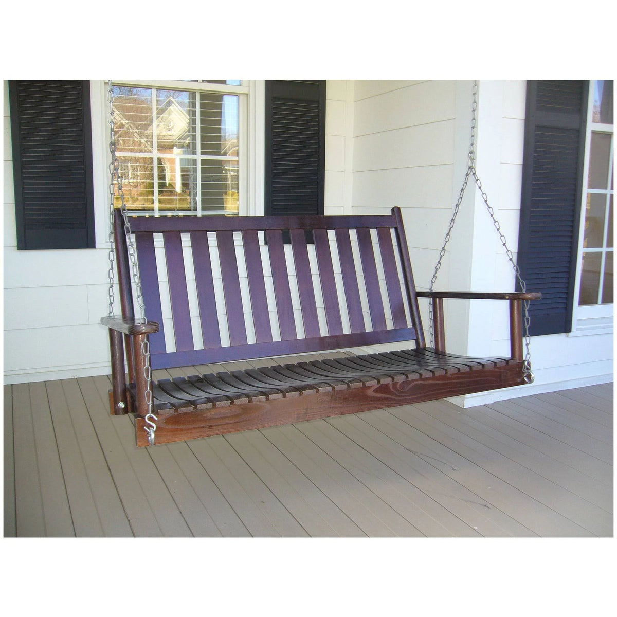 Wood Porch Swing with Vertical Slat Back and Seat U9434