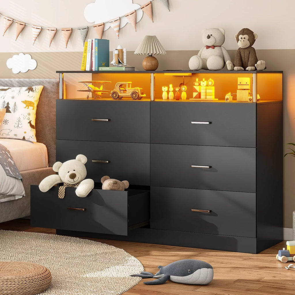 Black 6 Drawer Dresser with Charging Station N21034