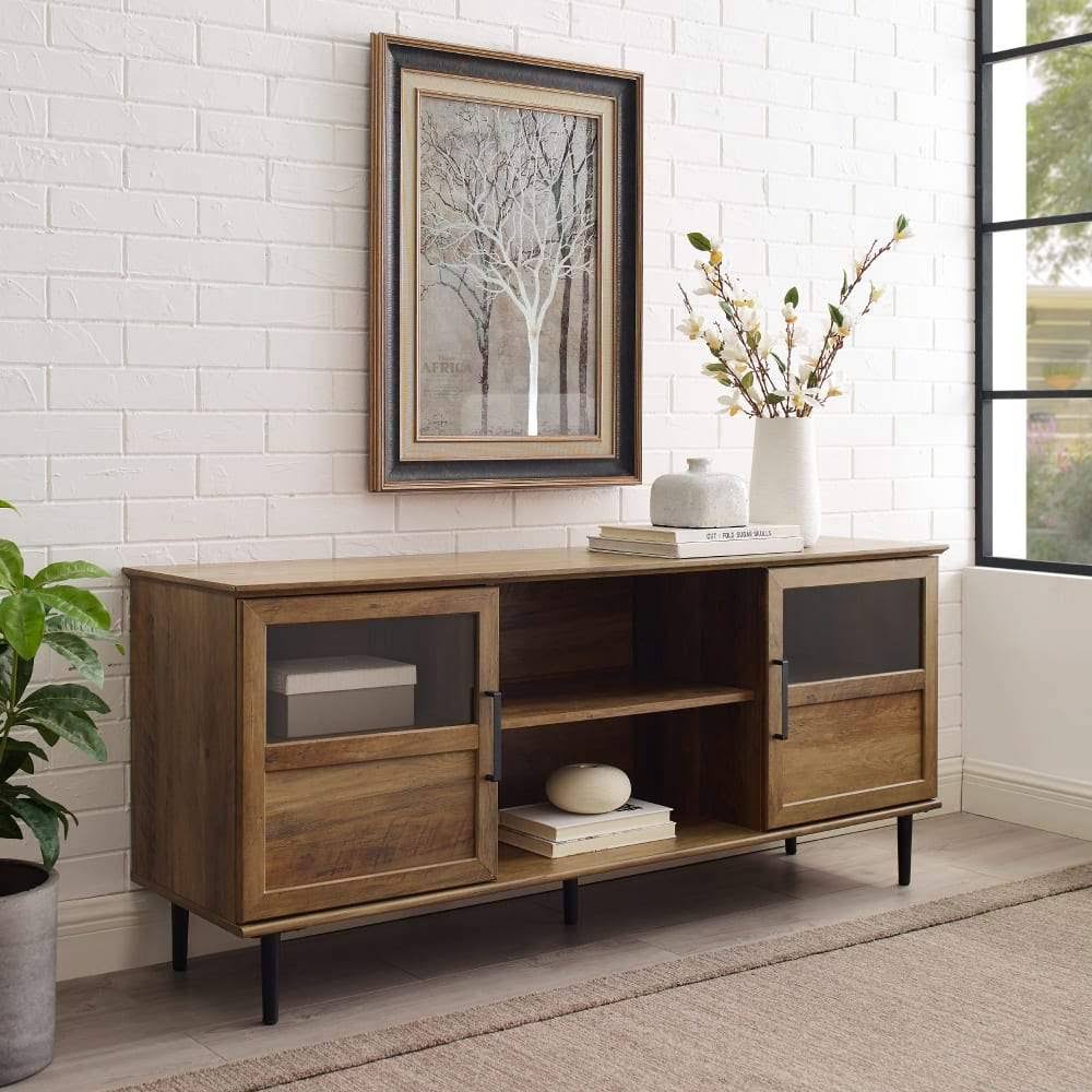 Dark Walnut Glass Wood TV Console J392968