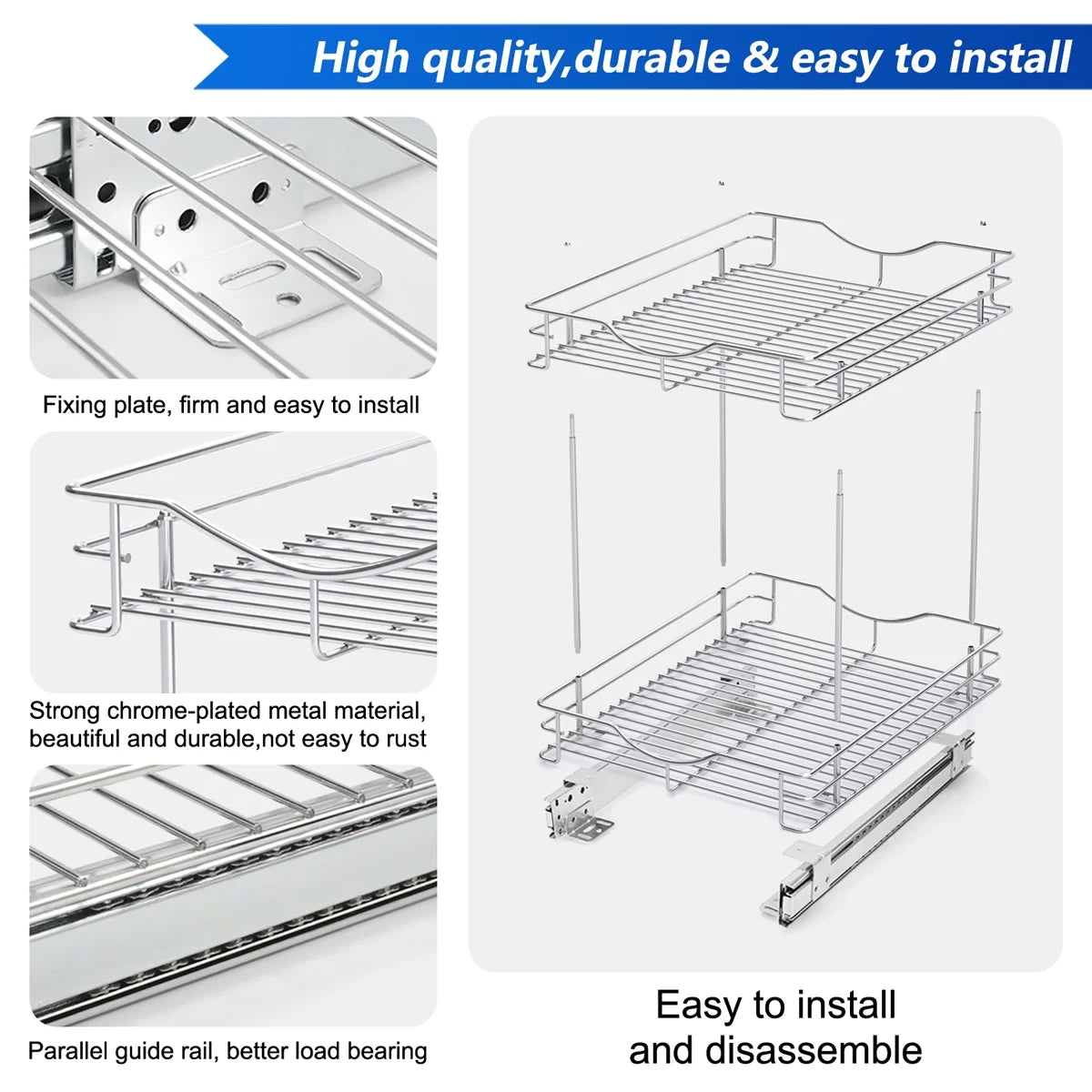 2 Tier Chrome Finish Pull Out Drawer Cabinet Organizer S8050