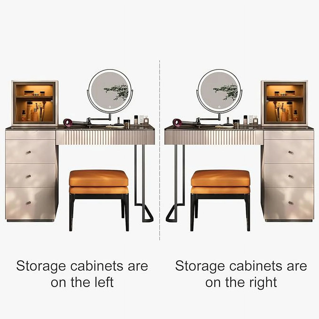 Gold Plated Stainless Steel 5 Drawers Makeup Vanity Table with Stool N257