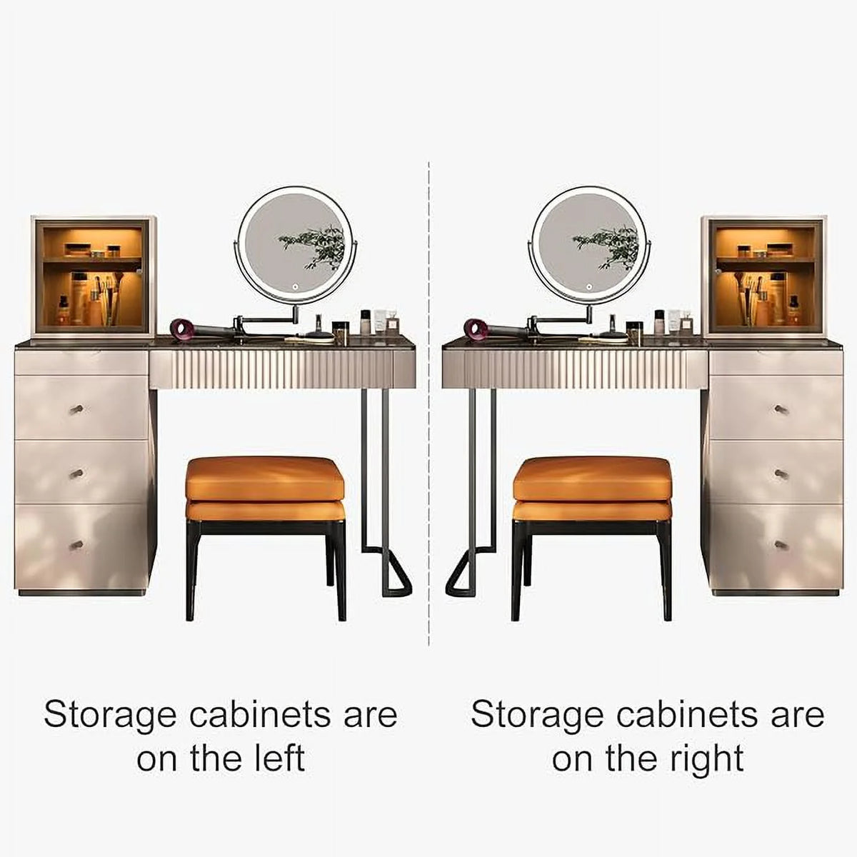 Gold Plated Stainless Steel 5 Drawers Makeup Vanity Table with Stool N257
