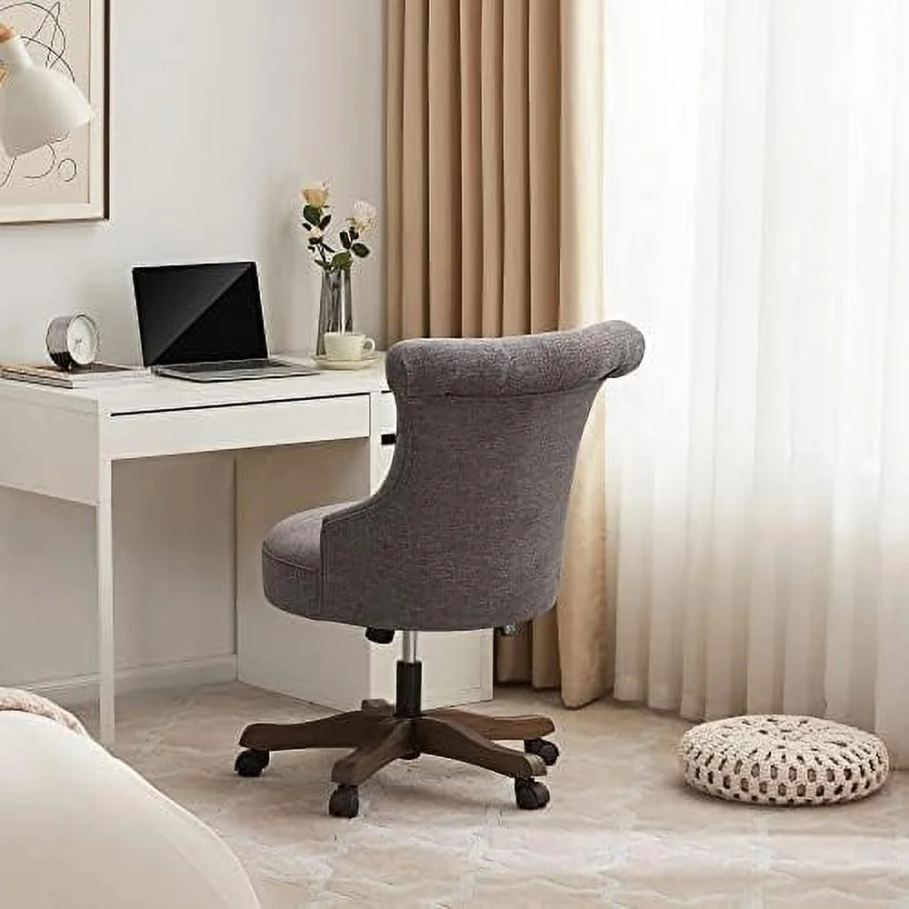 Teal Linen Fabric Adjustable Height Swivel Office Chair with Wheels Y89343